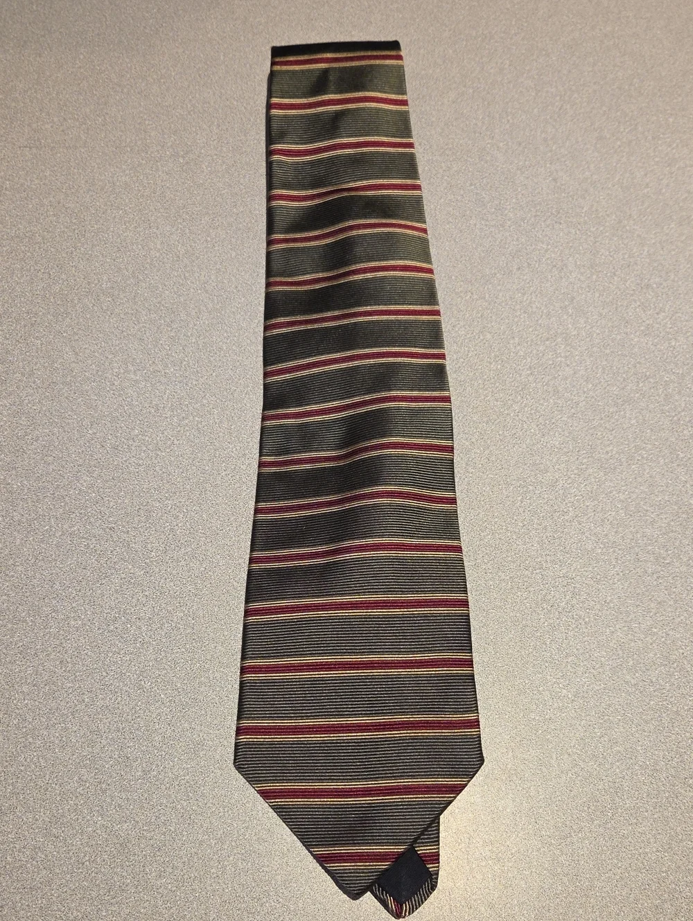 Brooks Brothers Green Tie with Burgundy and Gold Stripes